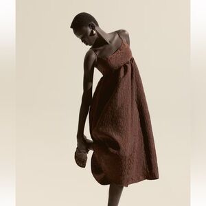 H&M Brown Textured jacquard weave strappy dress